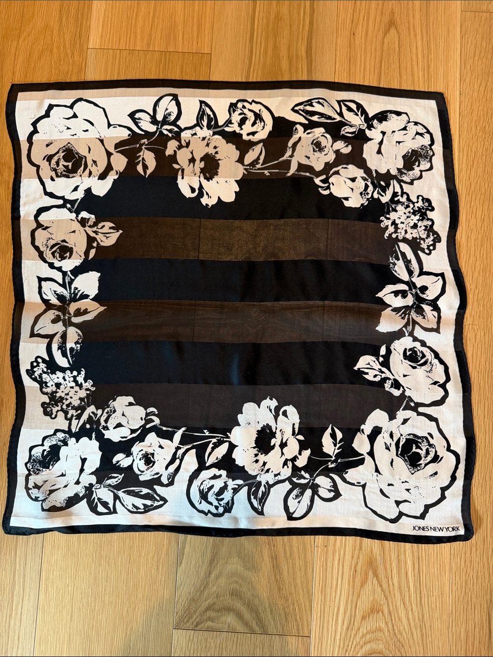 Jones New York Black and White Floral Border Scarf